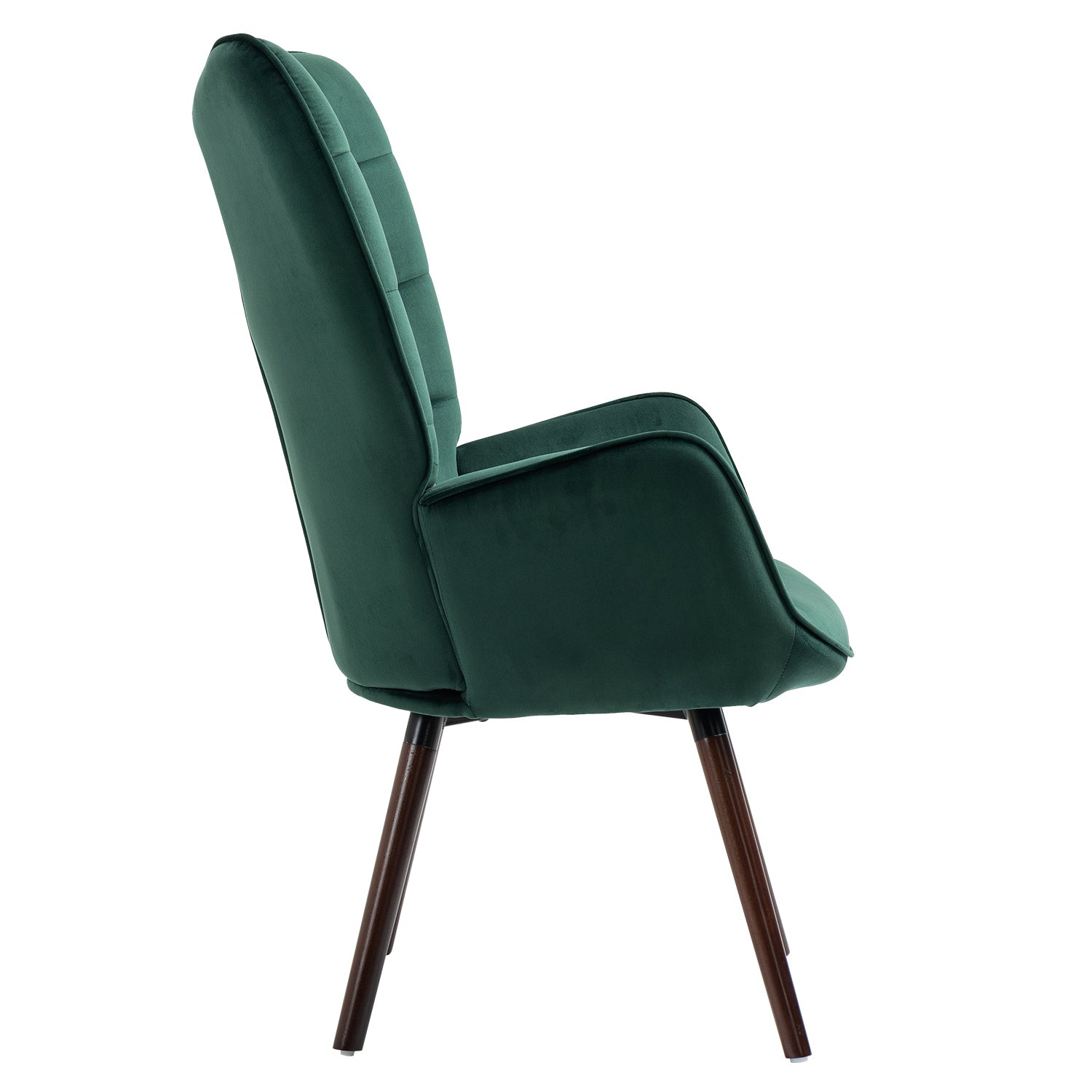 Fauteuil scandinave avec accoudoirs en velours vert à surpiqûres - FUNKEL