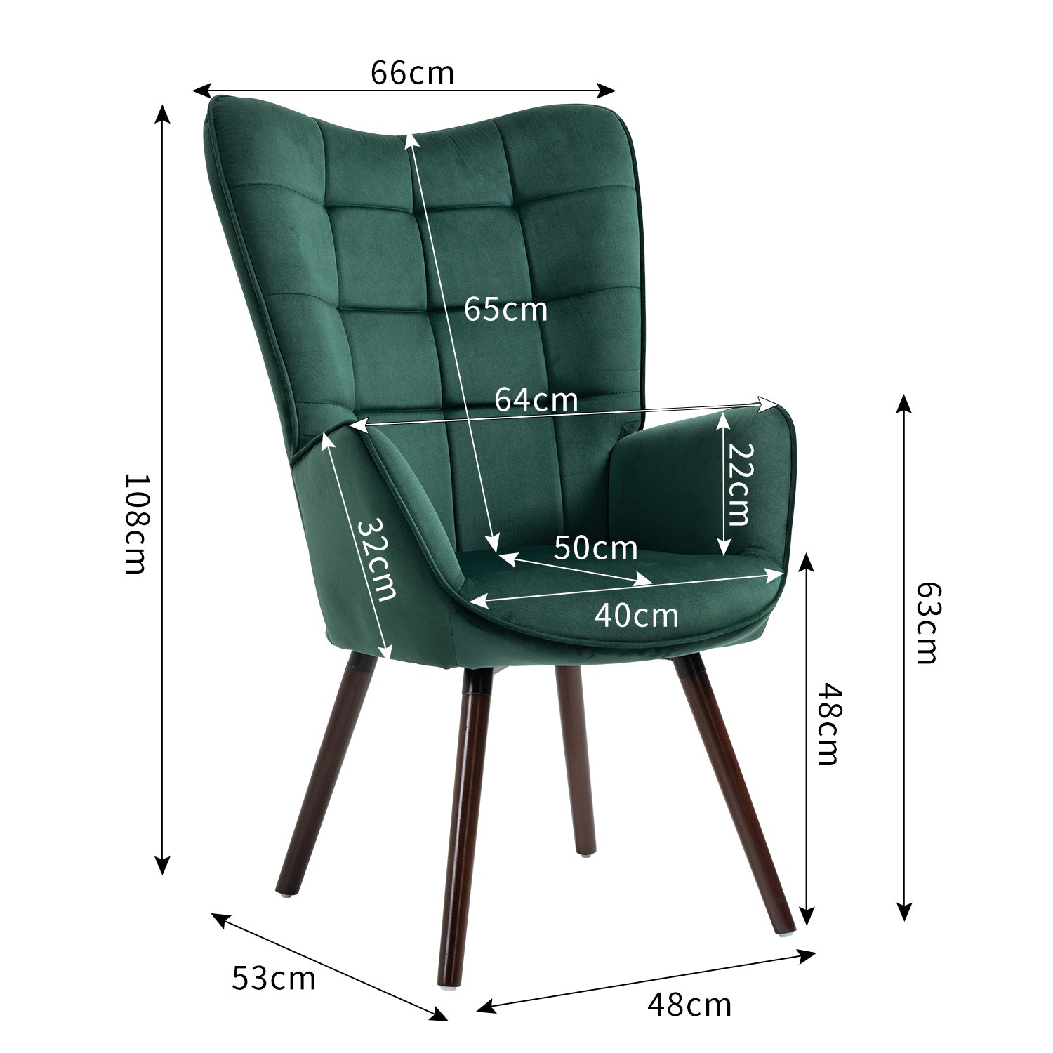 Scandinavian armchair with armrests in green velvet with stitching - FUNKEL