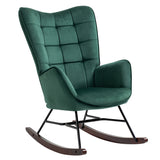 Fauteuil à bascule allaitement scandinave avec accoudoirs en velours vert foncé à surpiqûres - FUNKEL