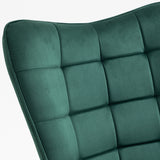 Comfortable retro nursing rocking chair upholstered in dark green velvet with stitching - FUNKEL VELVET GREEN FABRIC ROCK