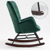 Comfortable retro nursing rocking chair upholstered in dark green velvet with stitching - FUNKEL VELVET GREEN FABRIC ROCK