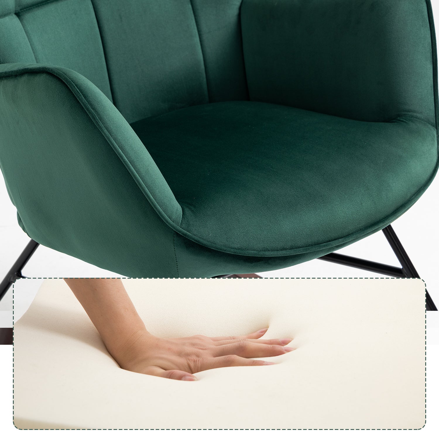 Sillón de lactancia materna escandinava con reposabrazos de terciopelo verde oscuro con costuras - Funkel