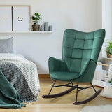 Comfortable retro nursing rocking chair upholstered in dark green velvet with stitching - FUNKEL VELVET GREEN FABRIC ROCK