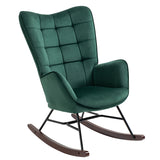 Comfortable retro nursing rocking chair upholstered in dark green velvet with stitching - FUNKEL VELVET GREEN FABRIC ROCK