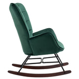 Comfortable retro nursing rocking chair upholstered in dark green velvet with stitching - FUNKEL VELVET GREEN FABRIC ROCK