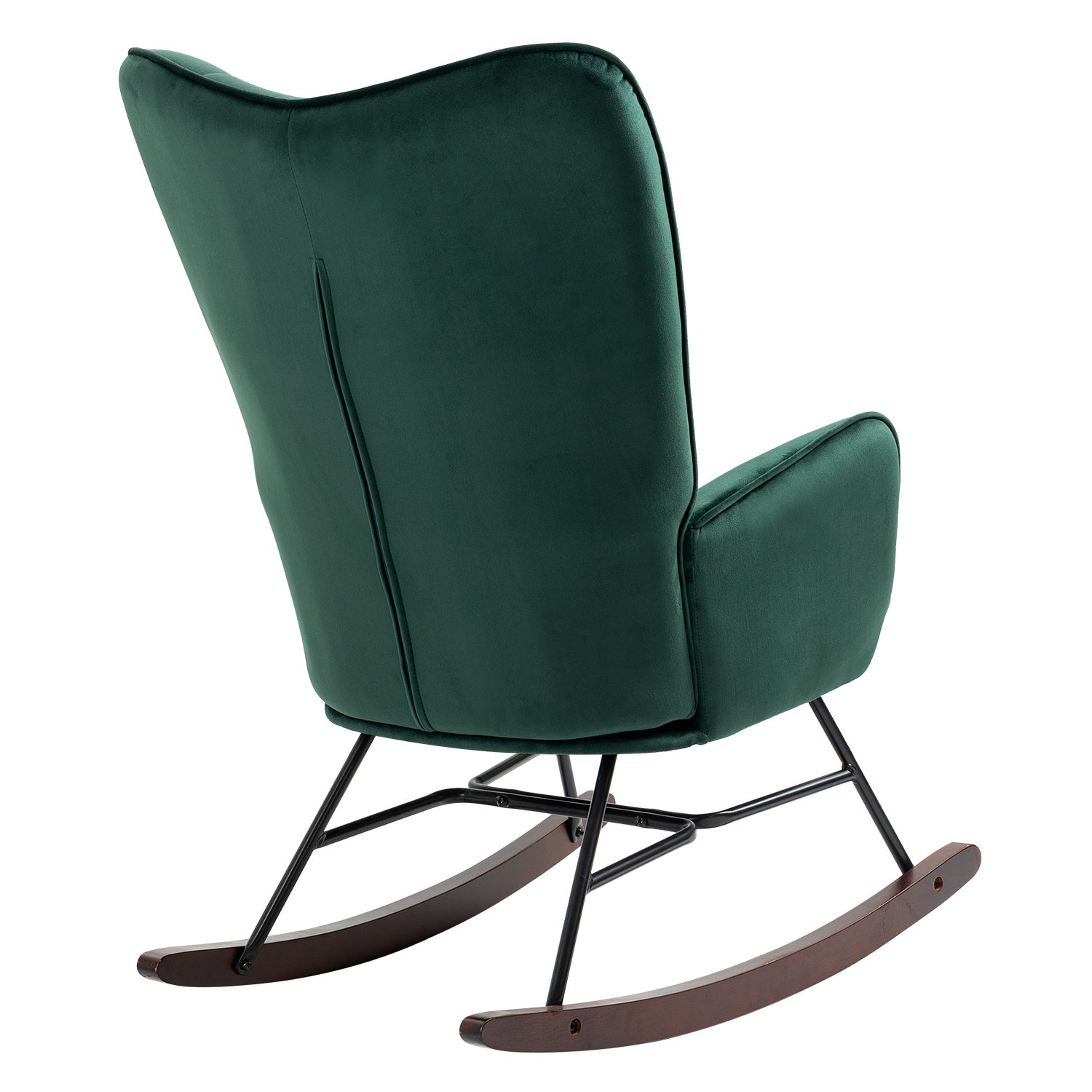 Fauteuil à bascule allaitement scandinave avec accoudoirs en velours vert foncé à surpiqûres - FUNKEL