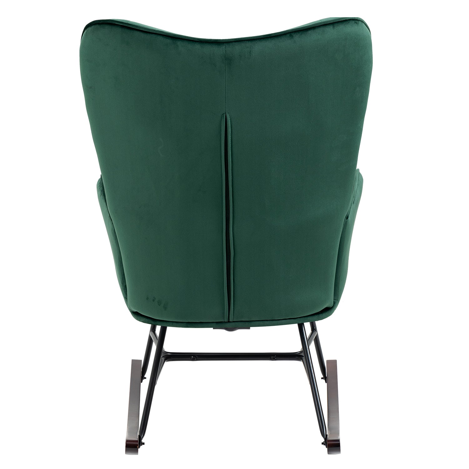 Comfortable retro nursing rocking chair upholstered in dark green velvet with stitching - FUNKEL VELVET GREEN FABRIC ROCK