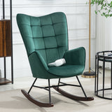 Fauteuil à bascule allaitement scandinave avec accoudoirs en velours vert foncé à surpiqûres - FUNKEL