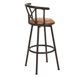 Set of 2 industrial style kitchen bar stools with mocha-colored metal legs, 360° seat and footrest - HAILEY 29 INCH BROWN 2PCS