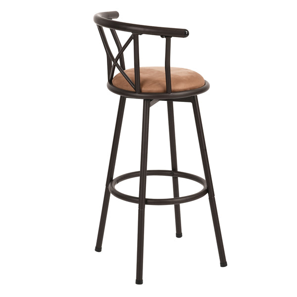 Set of 2 industrial style kitchen bar stools with mocha-colored metal legs, 360° seat and footrest - HAILEY 29 INCH BROWN 2PCS