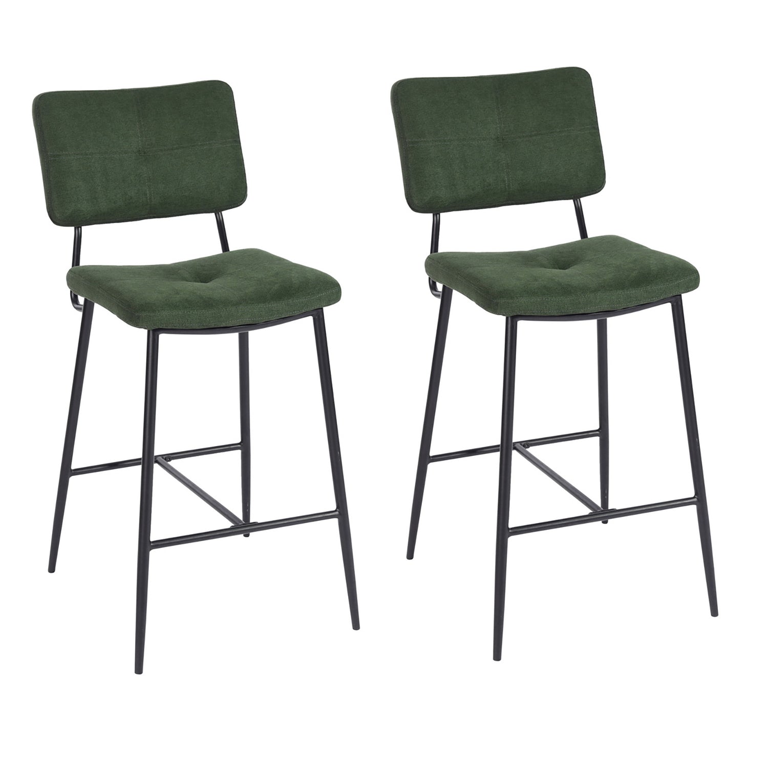 Set of 2 retro bar stools in green fabric, modern industrial comfortable high chairs - INDEPENDENCE BAR BOUTON