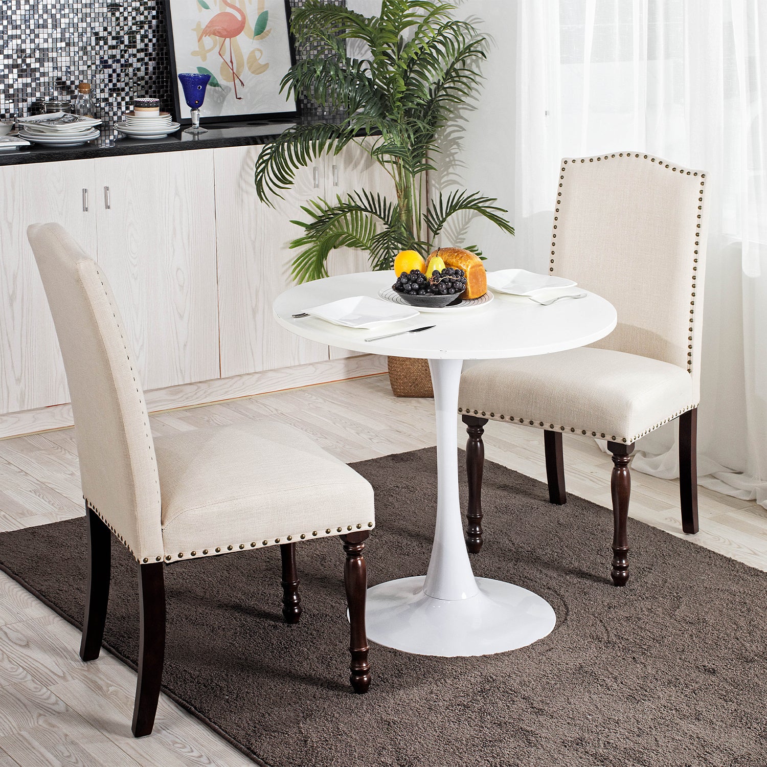 Table Salle à Manger Ronde Scandinave 2-4 Personnes pour Salon Cuisine, en Bois d'ingénierie et métal, Blanc - CLIFT WHITE B