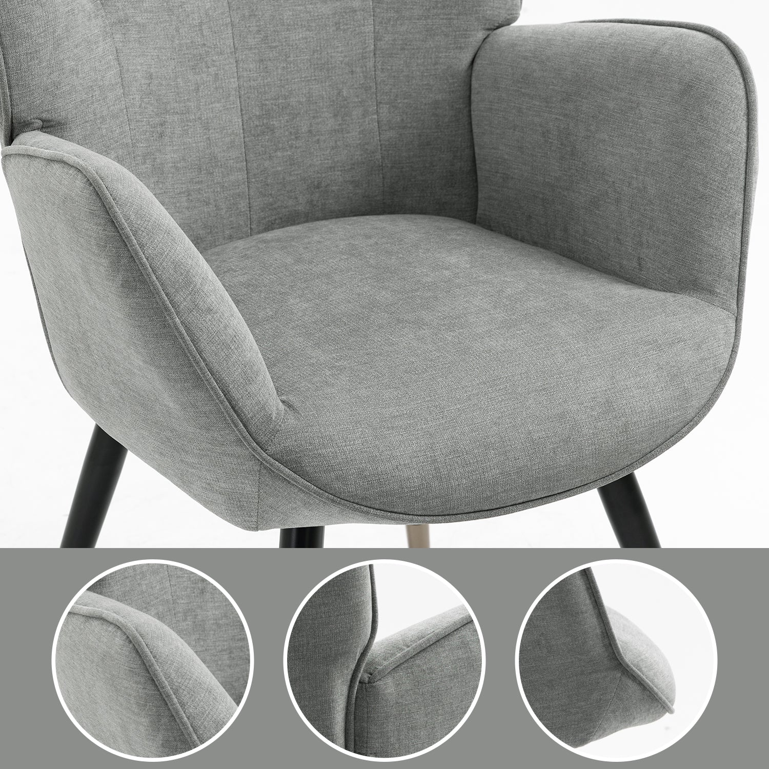 Scandinavian armchair padded with comfortable back with gray fabric armrests, black and gold metal legs - KAS FABRIC GRAY BLACK GOLD LEG