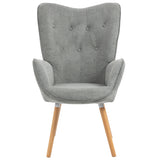 Scandinavian armchair with comfortable backrest and armrests in gray fabric - KAS FABRIC GRAY NATURE WOOD