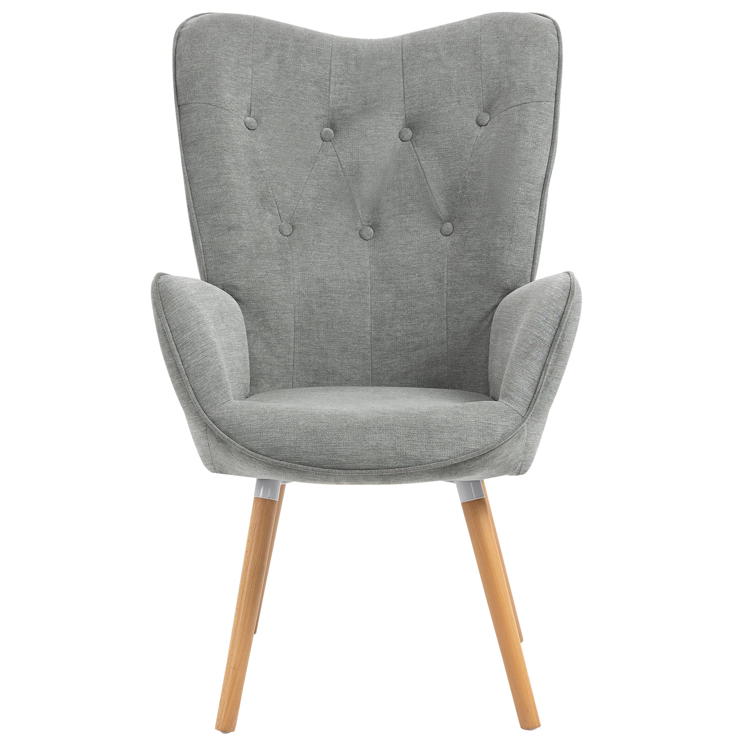 Fauteuil scandinave capitonné dossier confortable avec accoudoirs en tissu gris - KAS FABRIC GREY NATURE WOOD