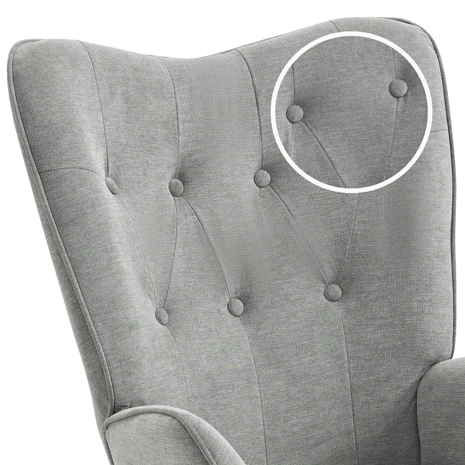 Fauteuil scandinave capitonné dossier confortable avec accoudoirs en tissu gris - KAS FABRIC GREY NATURE WOOD