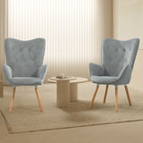 Fauteuil scandinave capitonné dossier confortable avec accoudoirs en tissu gris - KAS FABRIC GREY NATURE WOOD