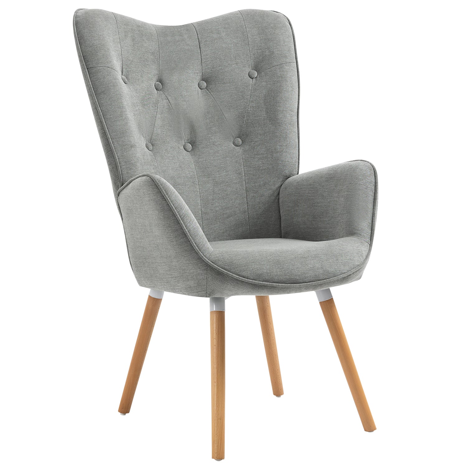 Scandinavian armchair with comfortable backrest and armrests in gray fabric - KAS FABRIC GRAY NATURE WOOD