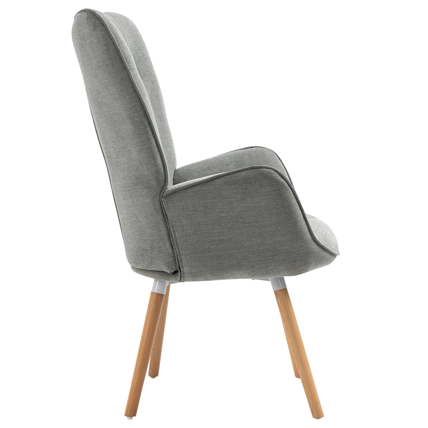 Fauteuil scandinave capitonné dossier confortable avec accoudoirs en tissu gris - KAS FABRIC GREY NATURE WOOD