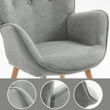 Fauteuil scandinave capitonné dossier confortable avec accoudoirs en tissu gris - KAS FABRIC GREY NATURE WOOD