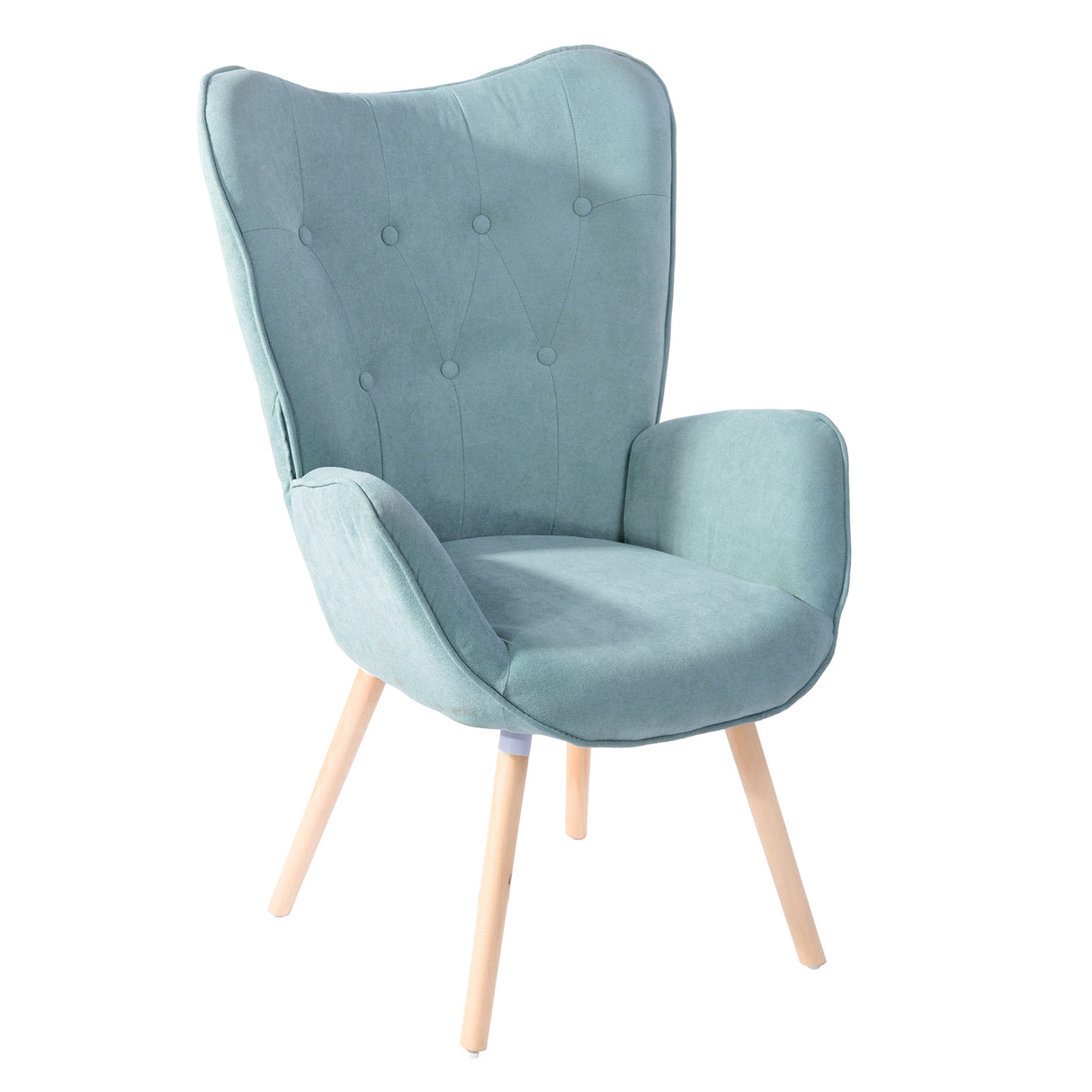 Fauteuil scandinave capitonné dossier confortable avec accoudoirs en tissu vert d'eau - KAS GREEN FABRIC