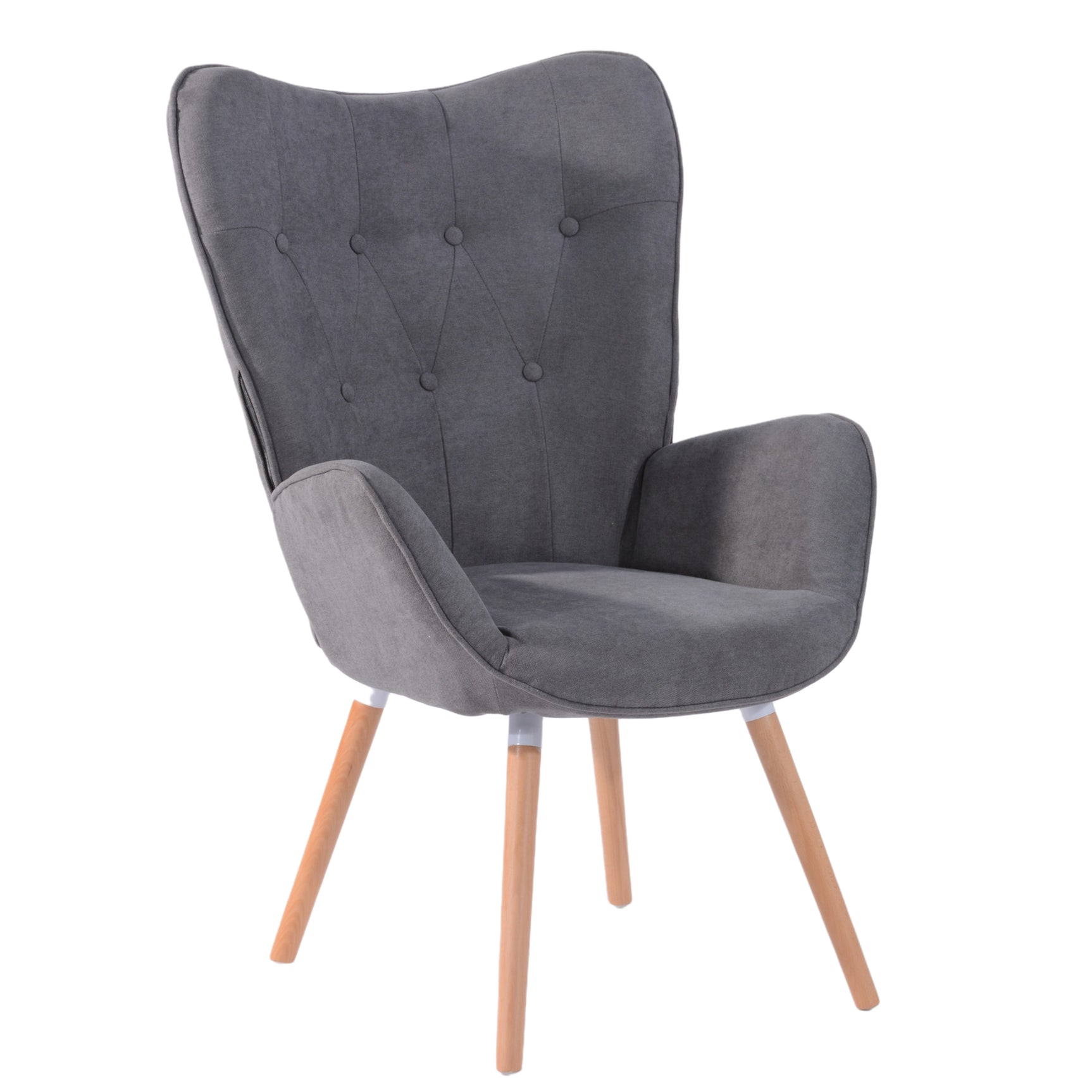 Fauteuil scandinave capitonné dossier confortable avec accoudoirs en tissu gris - KAS GREY FABRIC