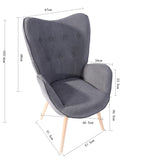 Sillón escandinavo con respaldo cómodo acolchado y reposabrazos en tela gris - KAS GREY FABRIC