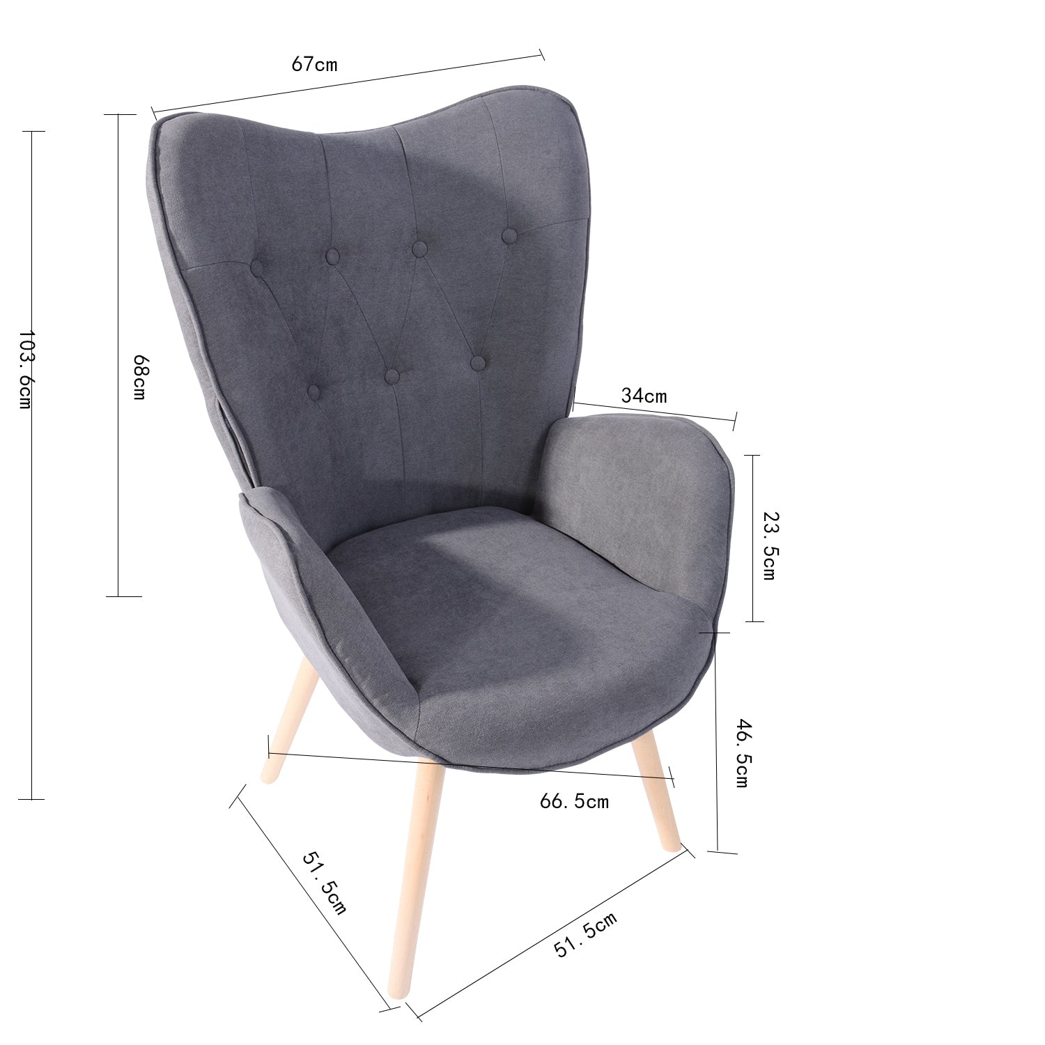 Scandinavian armchair padded with comfortable back with armrests in gray fabric - KAS GRAY FABRIC