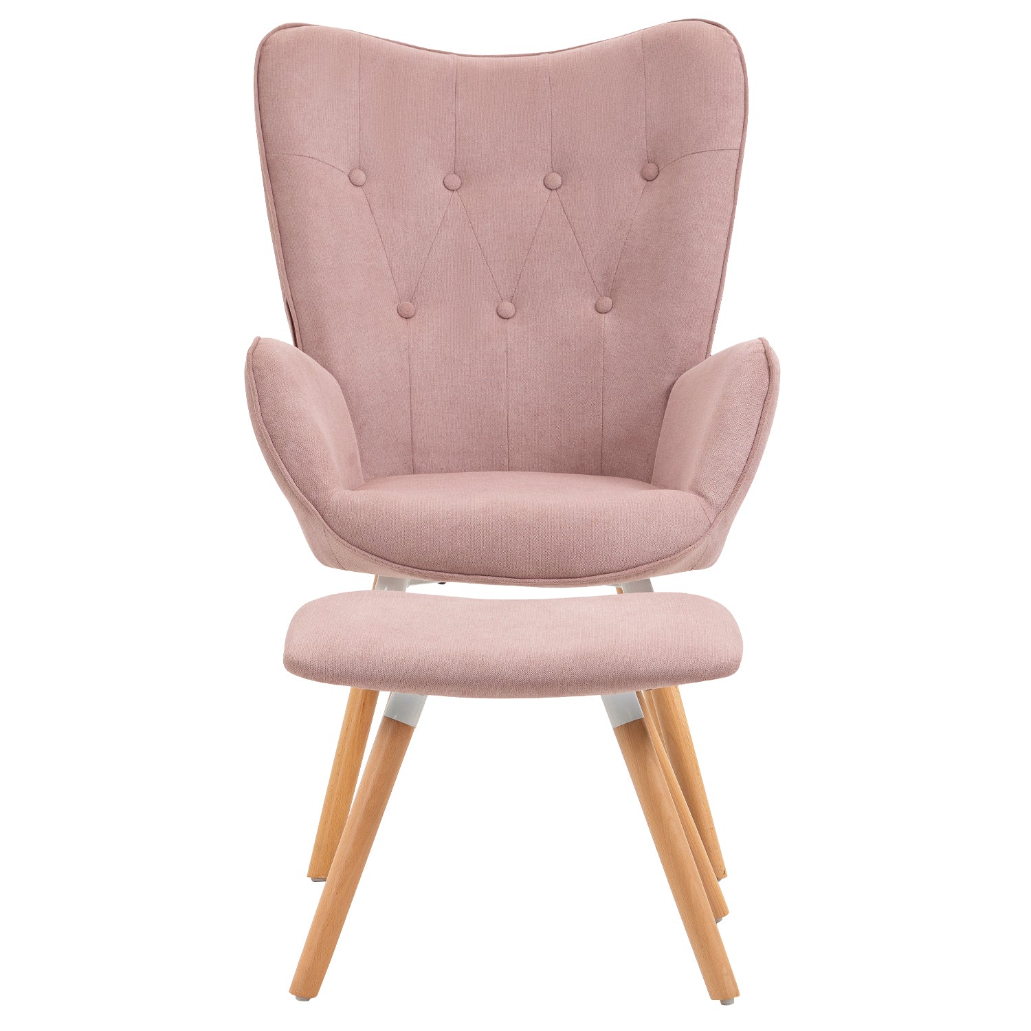 Set of Scandinavian armchair and footstool in pink fabric - KAS OTTOMAN FABRIC PINK