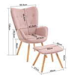 Set of Scandinavian armchair and footstool in pink fabric - KAS OTTOMAN FABRIC PINK