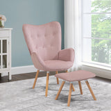 Set of Scandinavian armchair and footstool in pink fabric - KAS OTTOMAN FABRIC PINK