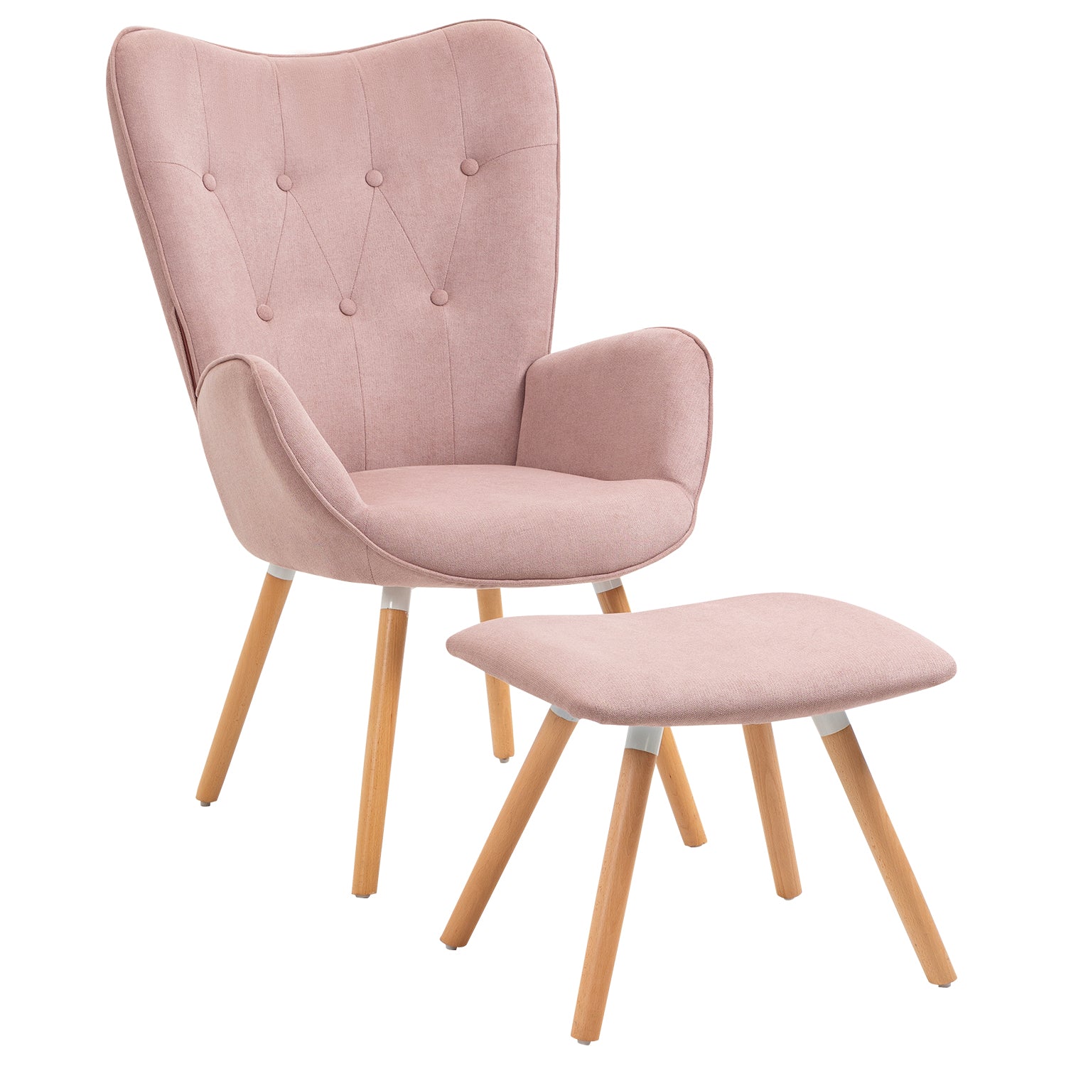 Set of Scandinavian armchair and footstool in pink fabric - KAS OTTOMAN FABRIC PINK