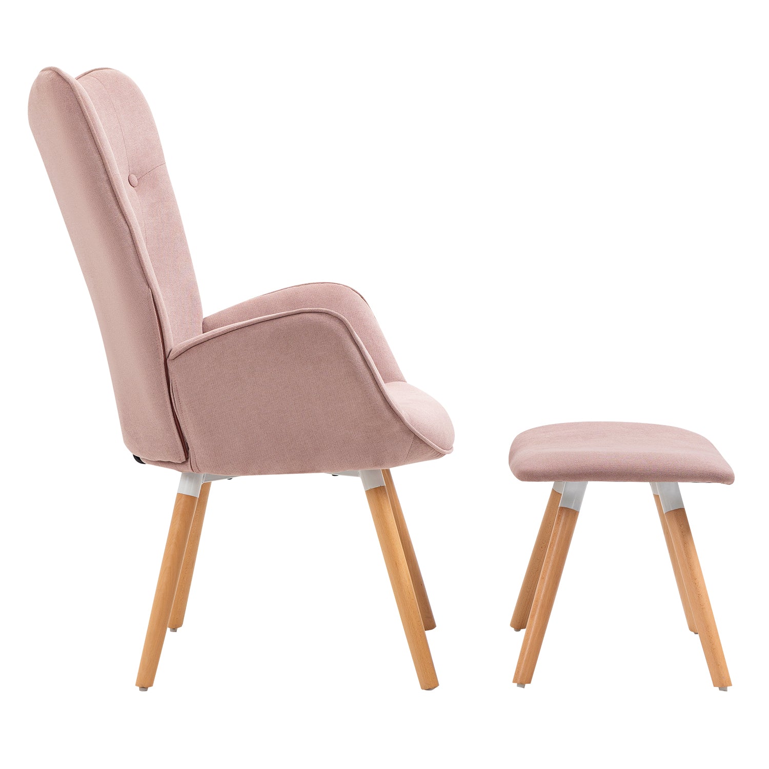 Set of Scandinavian armchair and footstool in pink fabric - KAS OTTOMAN FABRIC PINK