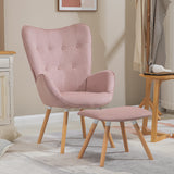 Set of Scandinavian armchair and footstool in pink fabric - KAS OTTOMAN FABRIC PINK