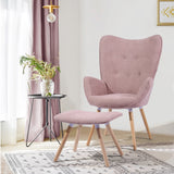 Set of Scandinavian armchair and footstool in pink fabric - KAS OTTOMAN FABRIC PINK