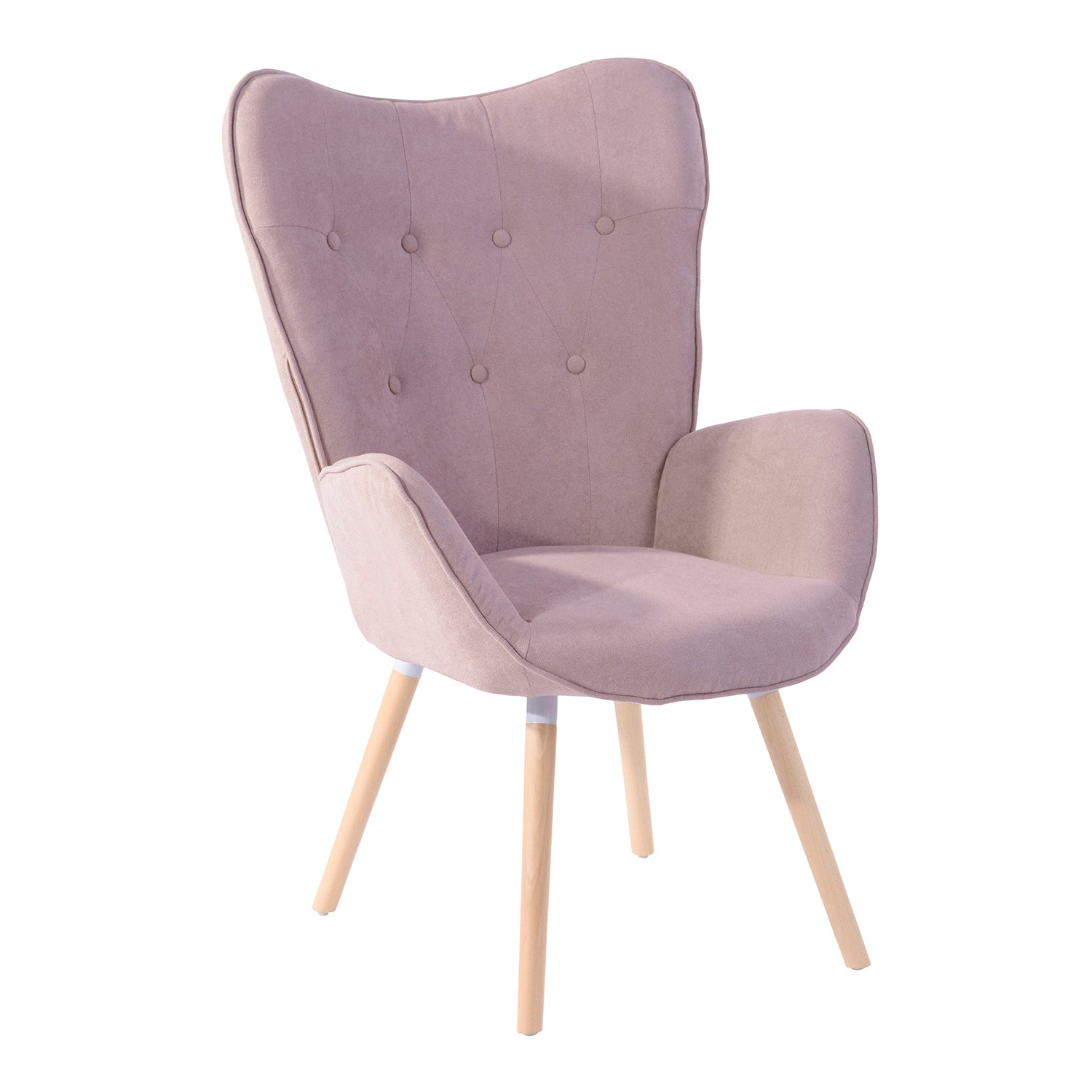 Scandinavian armchair padded with comfortable back with pink fabric armrests, solid beech wood legs - KAS PINK FABRIC