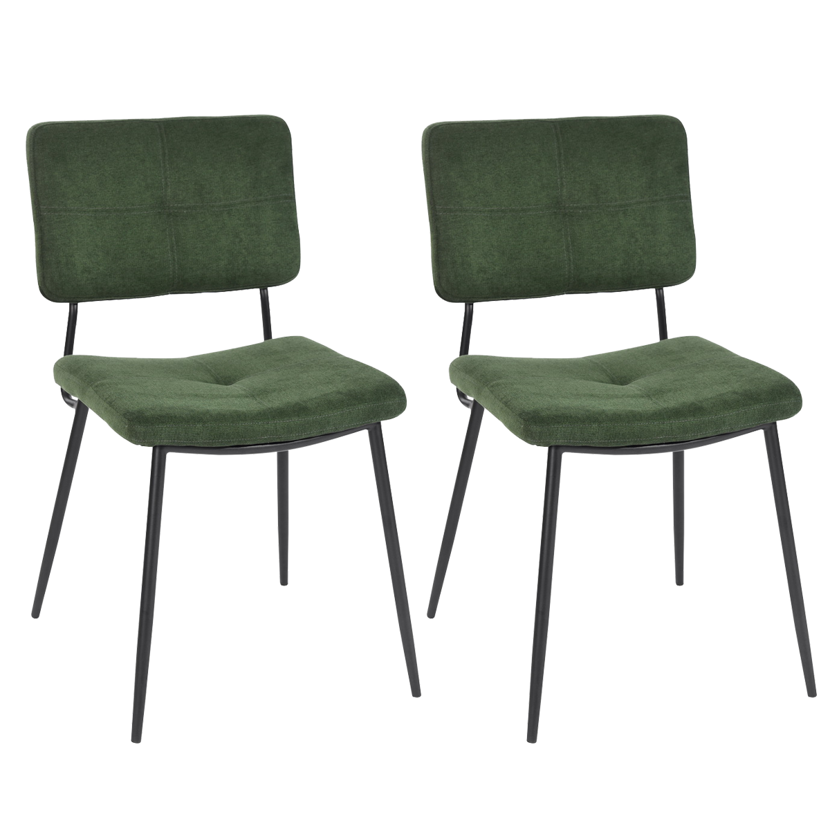 Set of 2 retro vintage industrial dining room chairs in green fabric - KAROMI