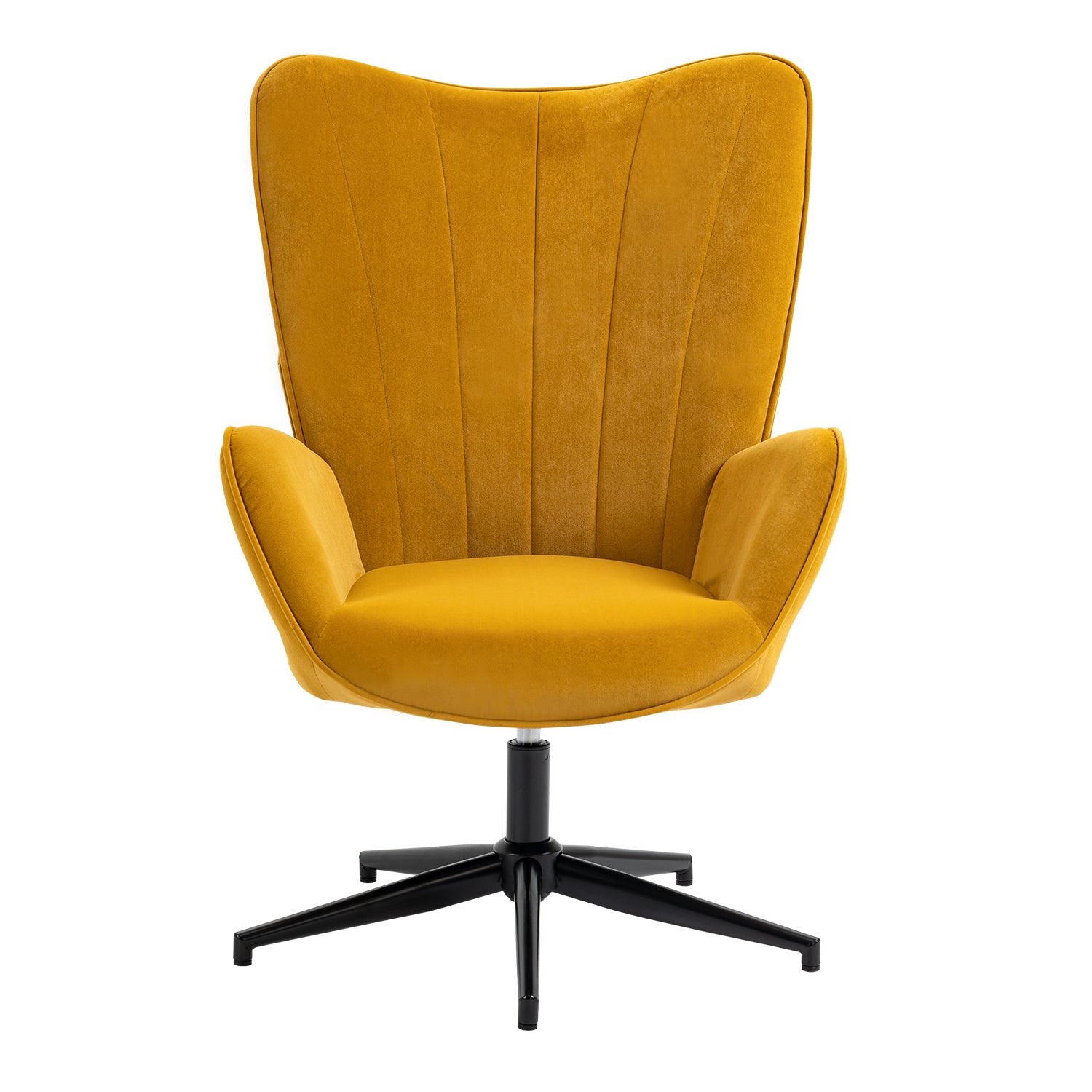 Relaxation chair, living room armchair with armrests, 360 degree swivel, in yellow fabric, black metal legs - LINDELOF TURMERIC