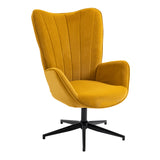 Chaise de relaxation, fauteuil de salon avec accoudoirs, pivotant à 360 degrés, en tissu jaune, pieds en métal noir - LINDELOF TURMERIC