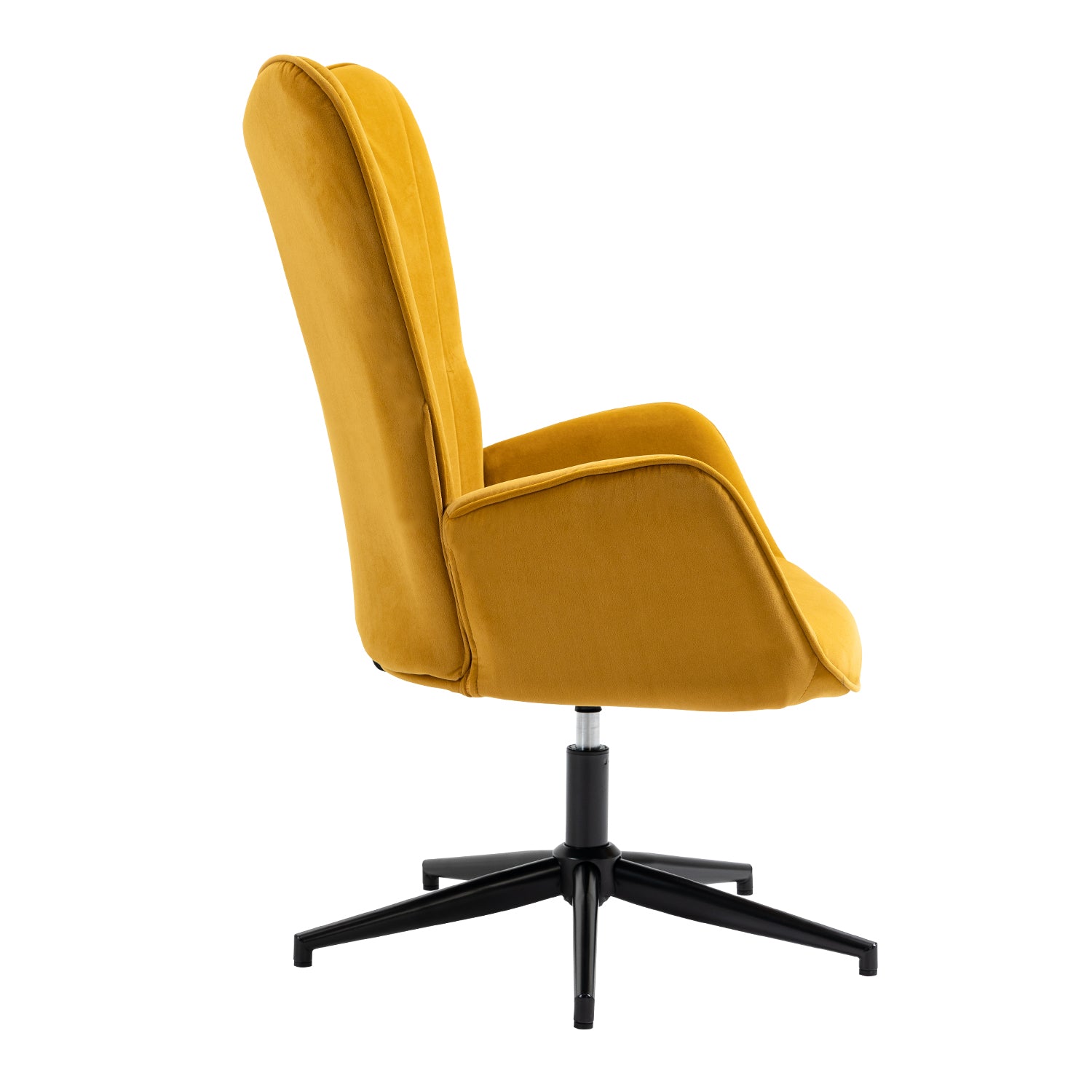 Chaise de relaxation, fauteuil de salon avec accoudoirs, pivotant à 360 degrés, en tissu jaune, pieds en métal noir - LINDELOF TURMERIC