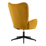 Chaise de relaxation, fauteuil de salon avec accoudoirs, pivotant à 360 degrés, en tissu jaune, pieds en métal noir - LINDELOF TURMERIC