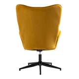 Chaise de relaxation, fauteuil de salon avec accoudoirs, pivotant à 360 degrés, en tissu jaune, pieds en métal noir - LINDELOF TURMERIC