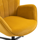 Chaise de relaxation, fauteuil de salon avec accoudoirs, pivotant à 360 degrés, en tissu jaune, pieds en métal noir - LINDELOF TURMERIC