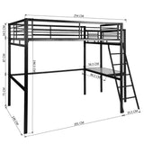 2-seater mezzanine bed in black metal with integrated desk, 140x190cm bed (mattress not included) - LIONEL