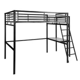 2-seater mezzanine bed in black metal with integrated desk, 140x190cm bed (mattress not included) - LIONEL