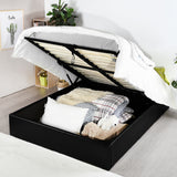 2-seater storage bed (140x190) with Scandinavian-style slatted base in black imitation leather - MAJESTY 140 BK