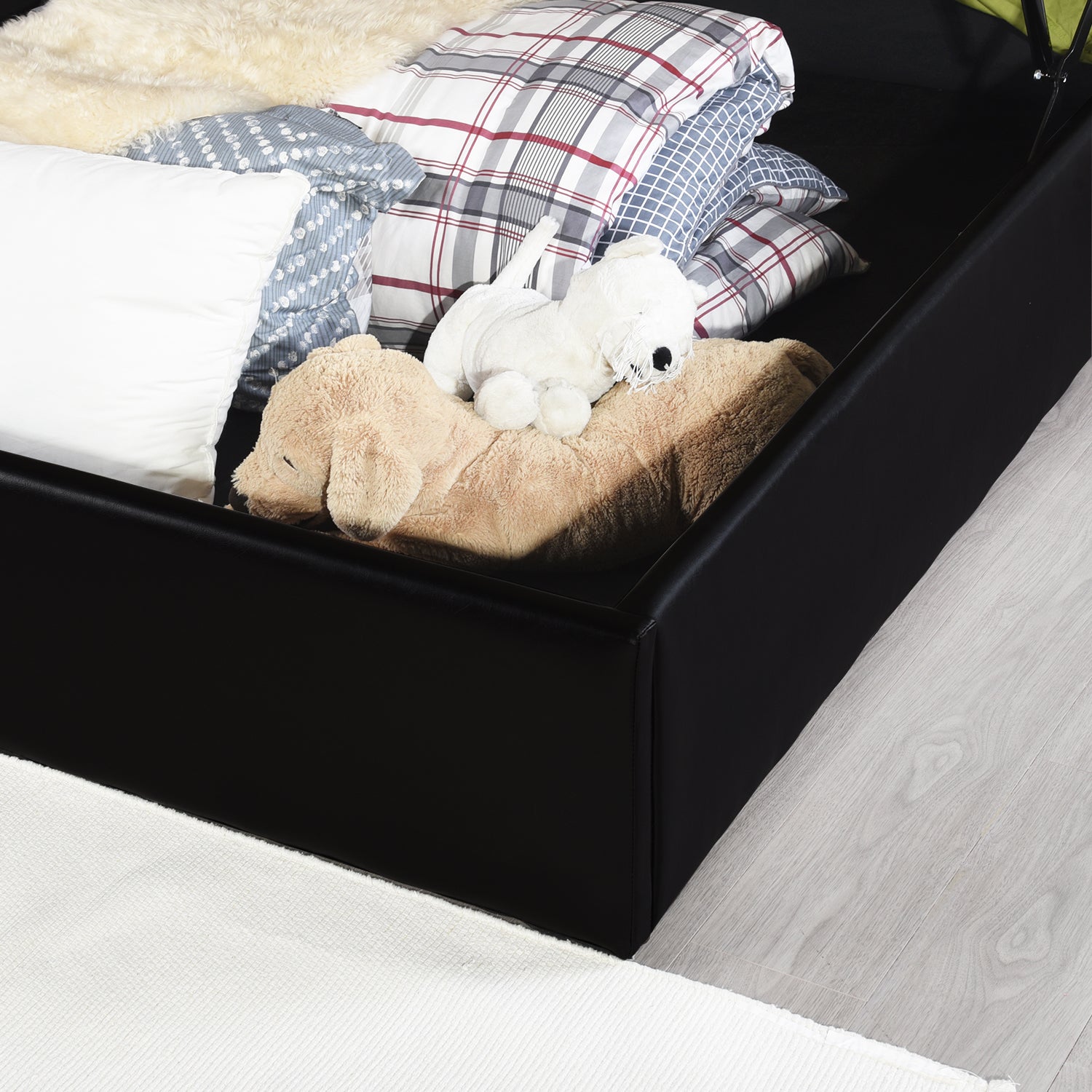 Letto contenitore 2 posti (140x190) con rete a doghe stile scandinavo in ecopelle nera - MAJESTY 140 BK