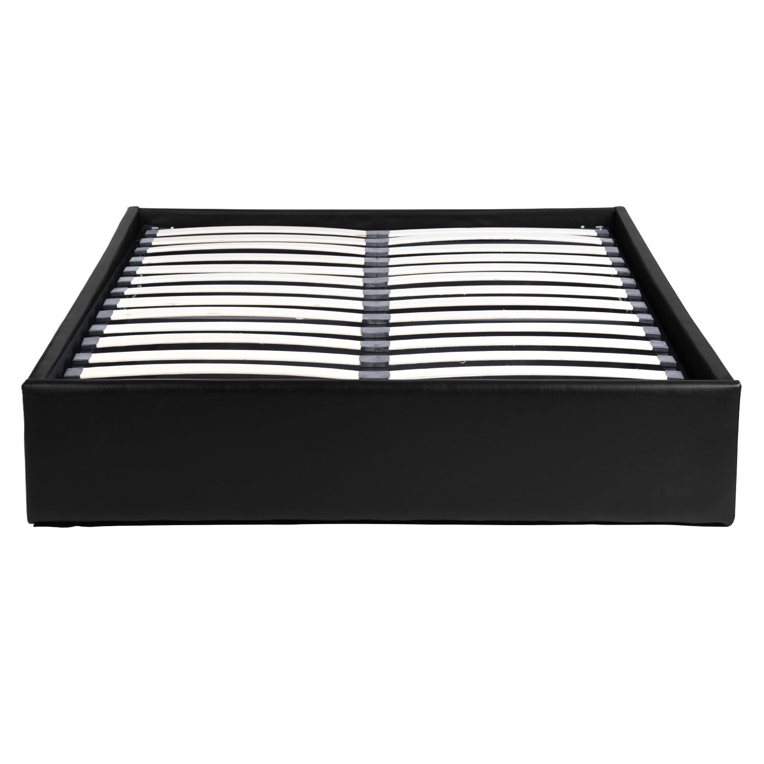 2-seater storage bed (140x190) with Scandinavian-style slatted base in black imitation leather - MAJESTY 140 BK