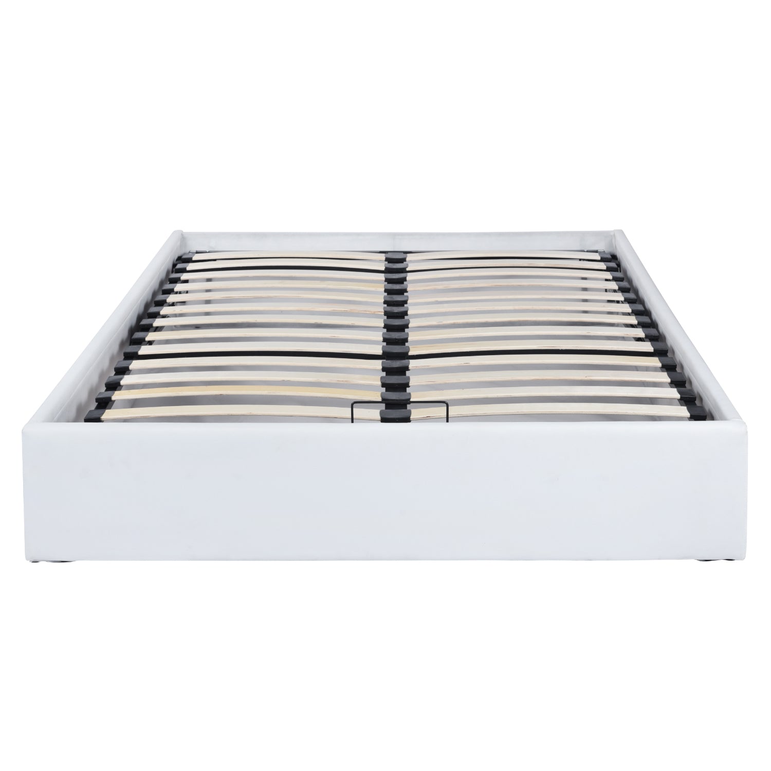 2-seater storage bed (140x190) with Scandinavian-style slatted base in white imitation leather - MAJESTY 140 WH