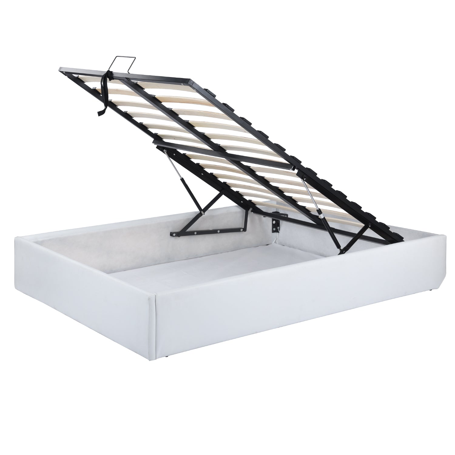 Lit coffre 2 places (140x190) avec sommier à lattes au style scandinave en similicuir blanc - MAJESTY 140 WH